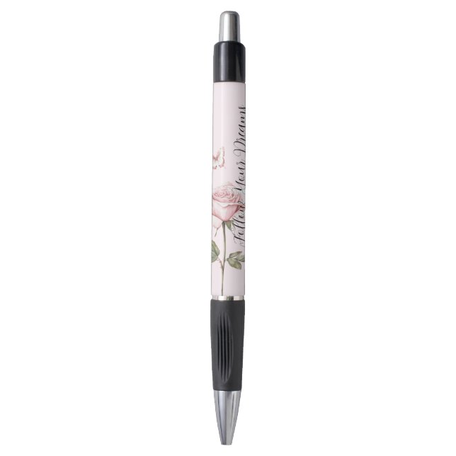 Caneta Sonhos de Borboleta Rosa Branca (Frente Vertical)