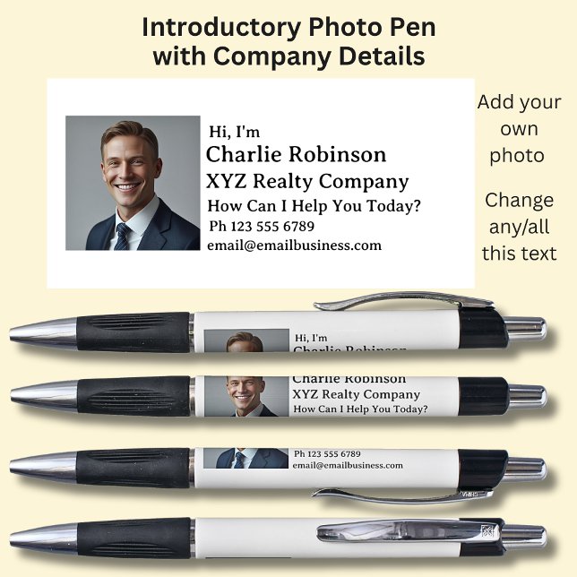 Caneta Sua foto e detalhes do lançamento em branco e pret (Criador carregado)