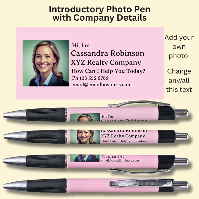 Caneta Sua foto e detalhes do lançamento em rosa e preto (Criador carregado)