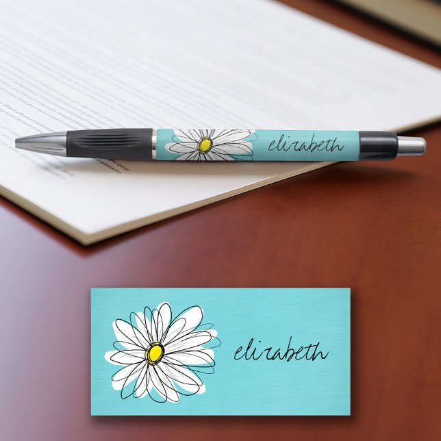Caneta Texto Personalizado de Margarida Esbranquiçada e A (Personalized writing pens - add your name or other text)