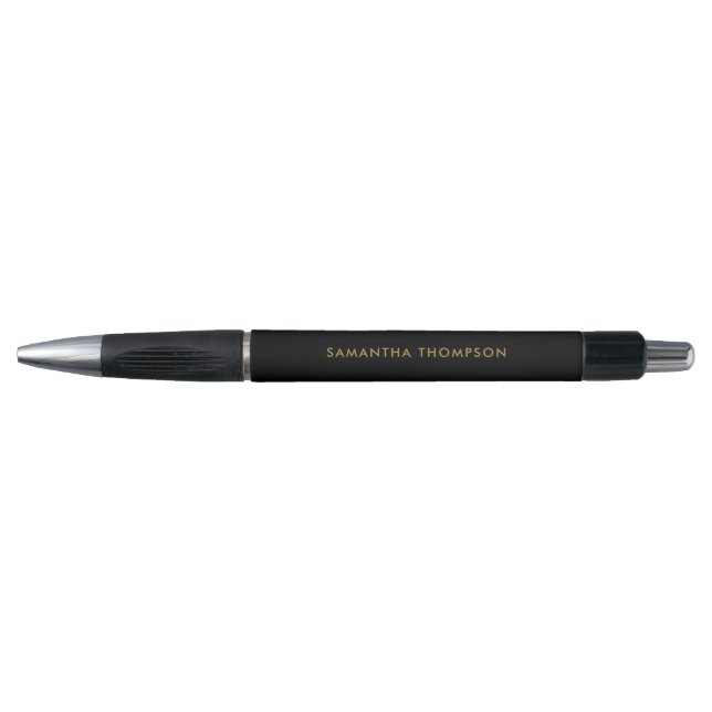 Caneta Texto Personalizado Moderno Preto e Dourado (Frente)