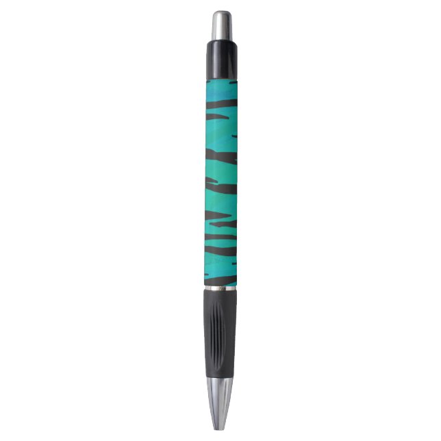 Caneta Tiger Black and Teal Impressão (Frente Vertical)