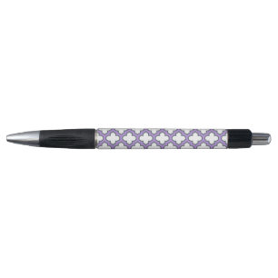Caneta Trellis branca e roxa, lete, quatrefoil