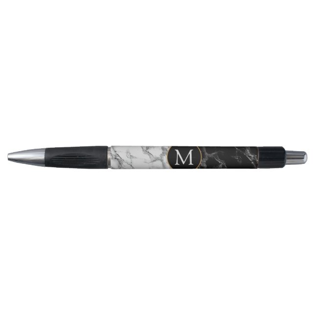 Caneta Trendy Black & White Marble Stone - Adicionar Sua  (Frente)
