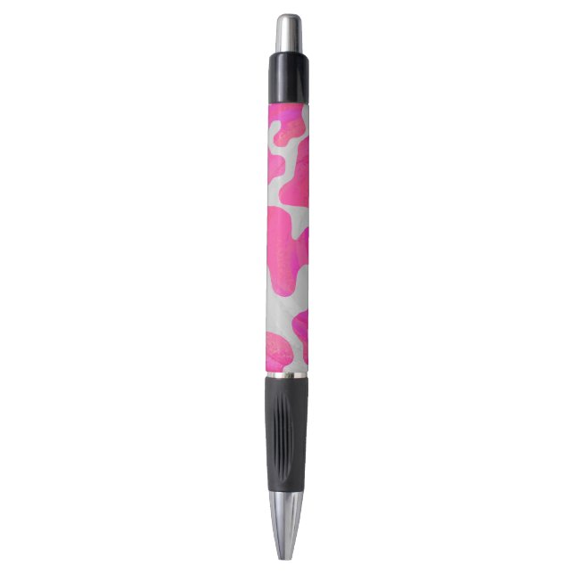 Caneta Vaca rosa quente e Impressão branco (Frente Vertical)