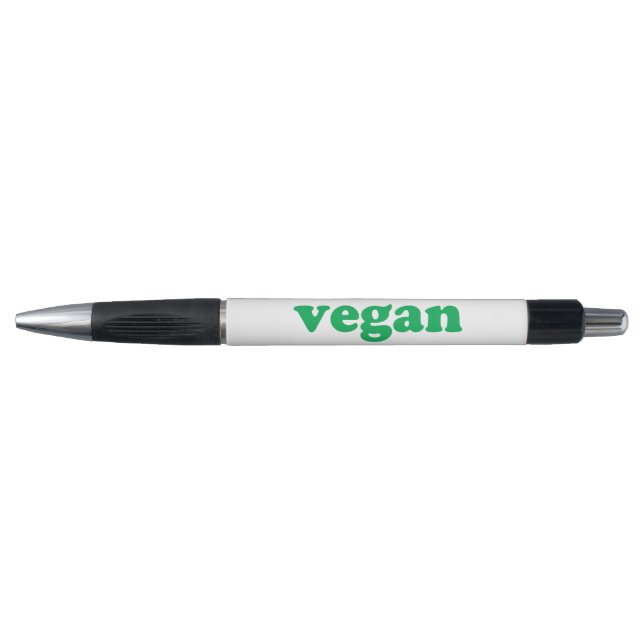 Caneta "Vegan", letras verdes, fundo branco (Frente)