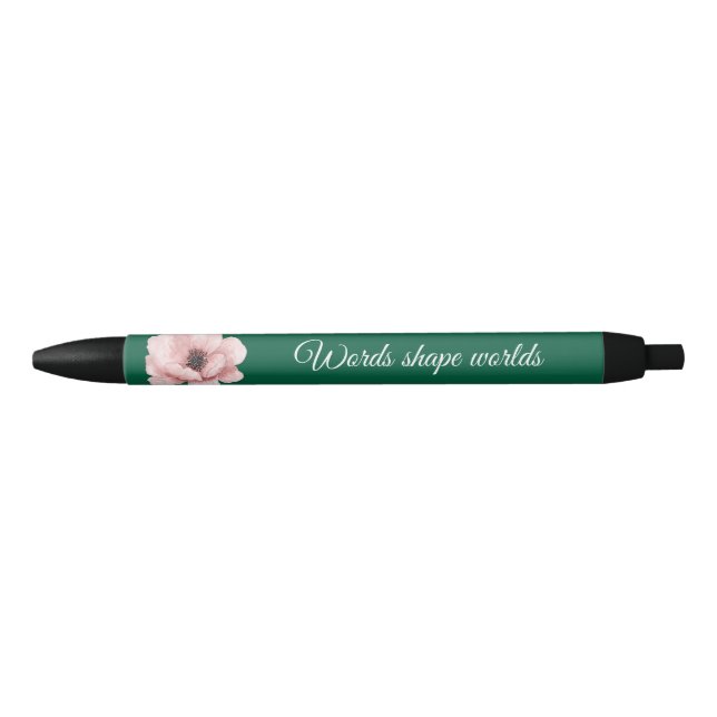 Caneta Verde Elegante Com Flor Rosa (Frente)
