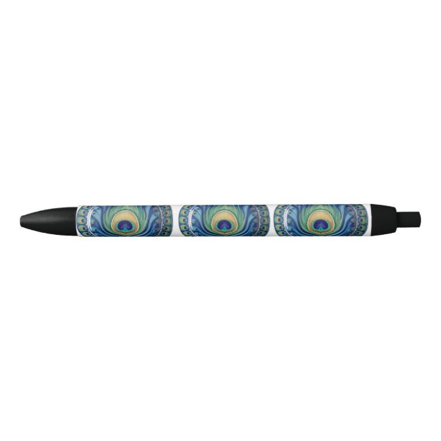 Caneta Vermelha Elegante Peacock Feather Mandala (Frente)