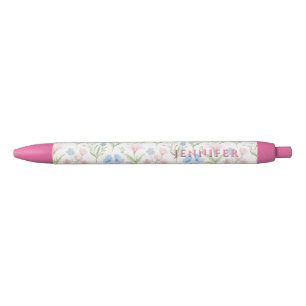 Caneta Vermelha Floral Grandmillennial Rosa e Azul Personalizado