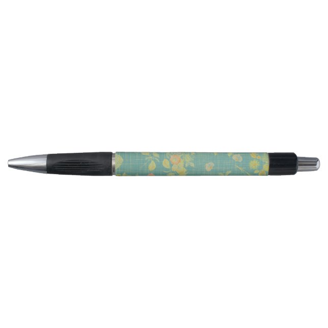 Caneta Vintage Primavera Floral Teal Patterno (Frente)