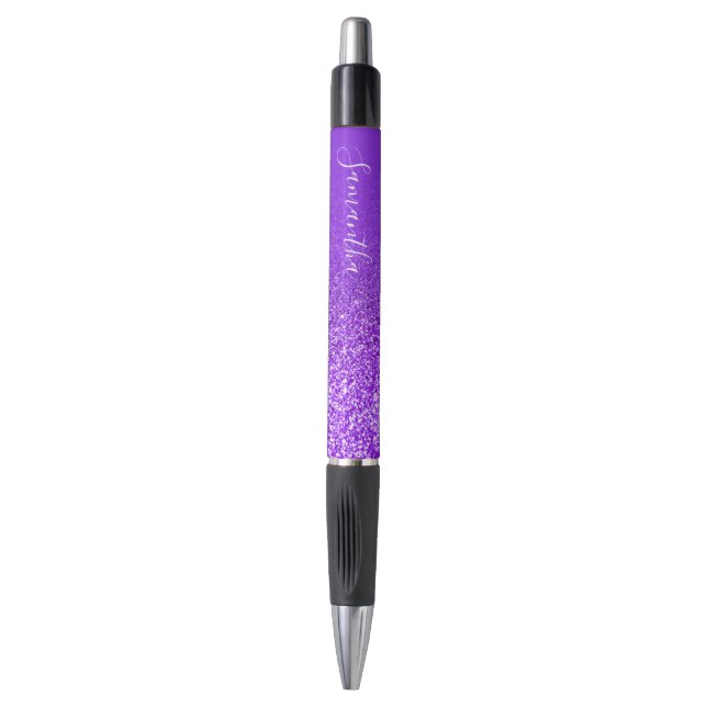 Caneta Violeta Roxo Personalizado Glitter Ombre (Frente Vertical)