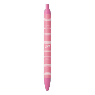 Canetas de monograma personalizadas com tiras rosa