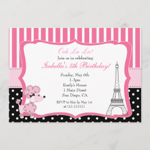 Caniche cor-de-rosa no convite de aniversário de