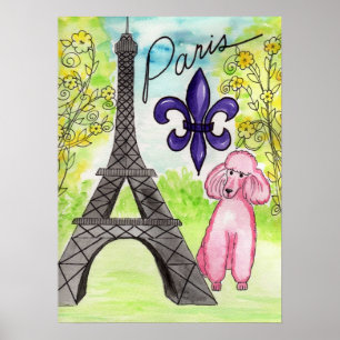 Caniche cor-de-rosa no poster de Paris