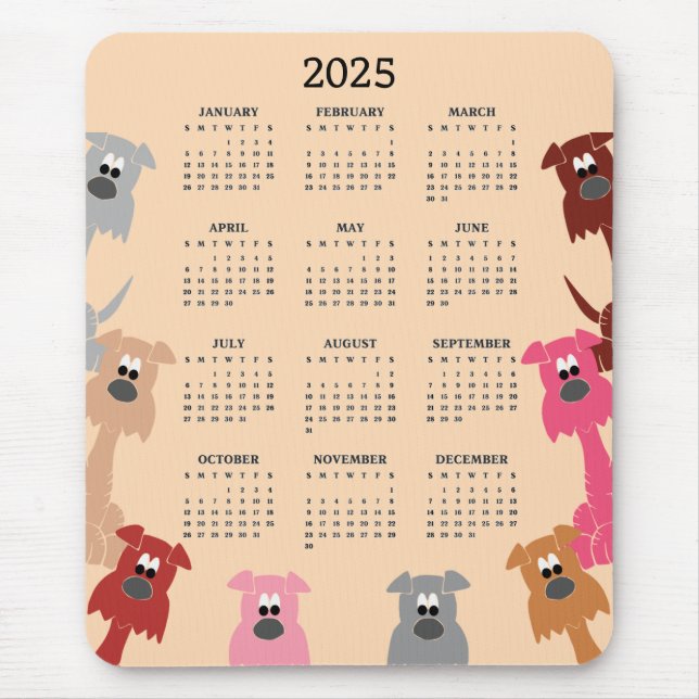 Caninos Coloridos 2025 Calendar Mousepad (Frente)