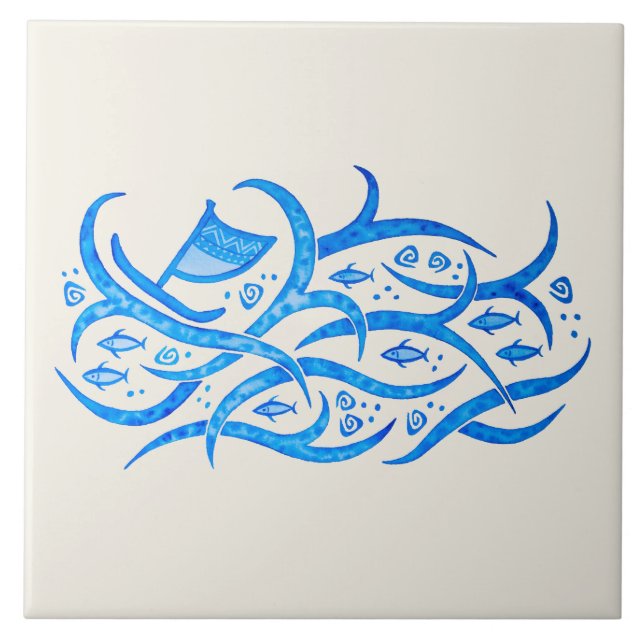 Canoa havaiana do petroglyph no azulejo do mar (Frente)