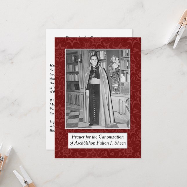 CANONIZAR ARCHBISHOP FULTON SHEEN ORTADOR CARTÃO (Frente/Verso In Situ)