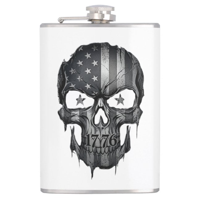 Cantil 1776 American Flag Skull Patriotic USA 250th Flask (Frente)