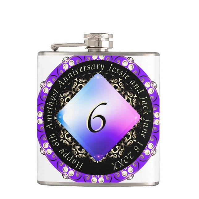 Cantil 6 Casamento Aniversário Vinyl Wrapped Flask (Frente)