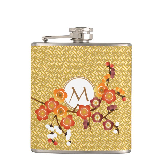 Cantil A ameixa japonesa floresce vermelho alaranjado (Frente)