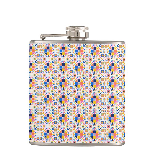 Cantil A metal flask is shown with a vibrant geometric  (Frente)