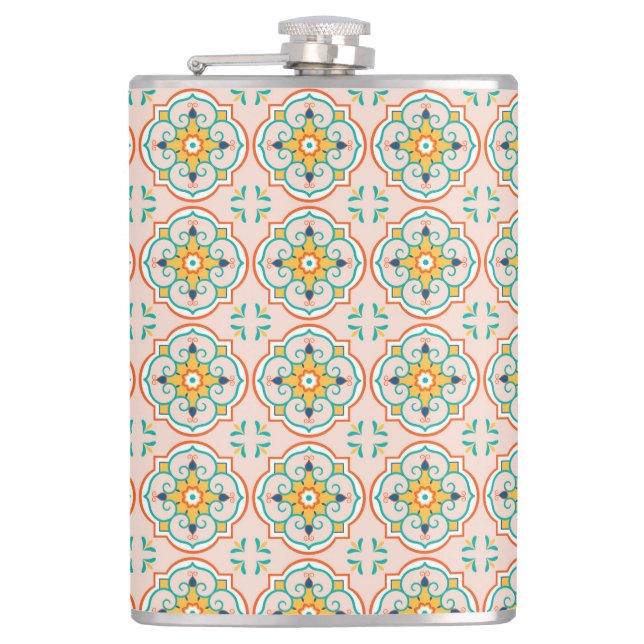 Cantil A metal flask with a colorful, symmetrical pattern (Frente)