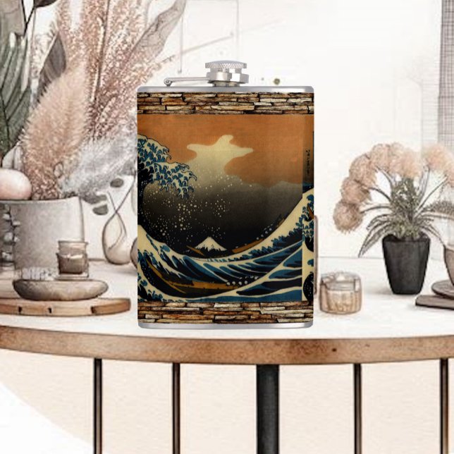 Cantil A onda Excelente do artista japonês Kanagawa Vinta (The Great Wave of Kanagawa Vintage Japanese Artist Flask)