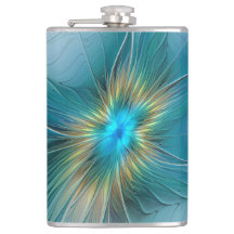 A pequena Bela Flor Fractal Dourada Azul Moderna