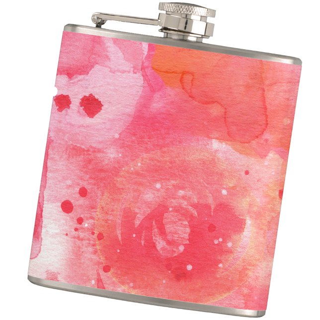 Cantil Abstrato de Aquarela Rosa (Abstract pink watercolor splash hip flask)