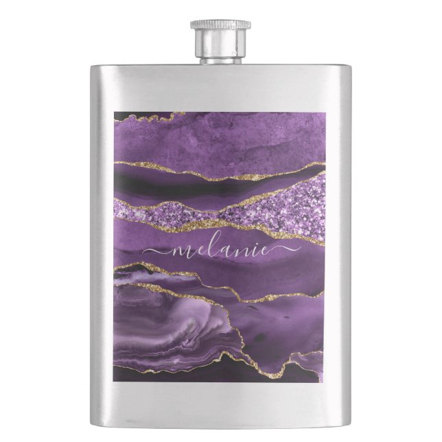 Cantil Agate Purple Dourado Glitter Nome Personalizado (Frente)