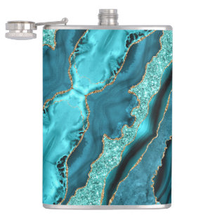Cantil Agate Teal Blue Marble Aqua Turquoise Flask