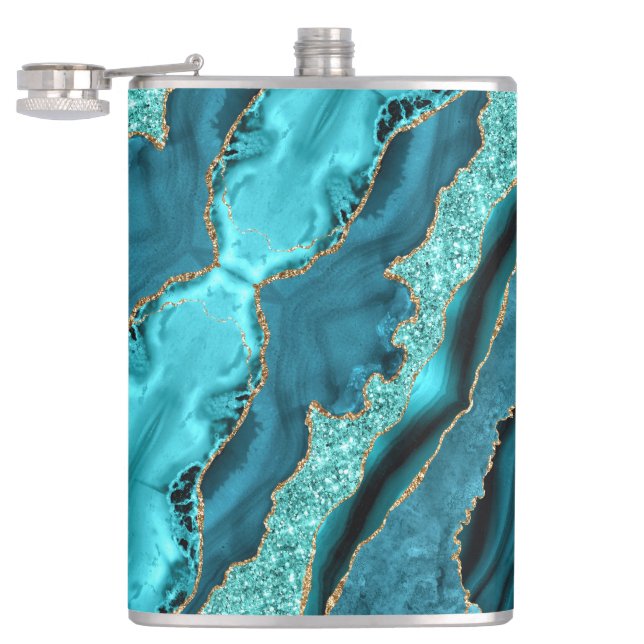 Cantil Agate Teal Blue Marble Aqua Turquoise Flask (Aberto)