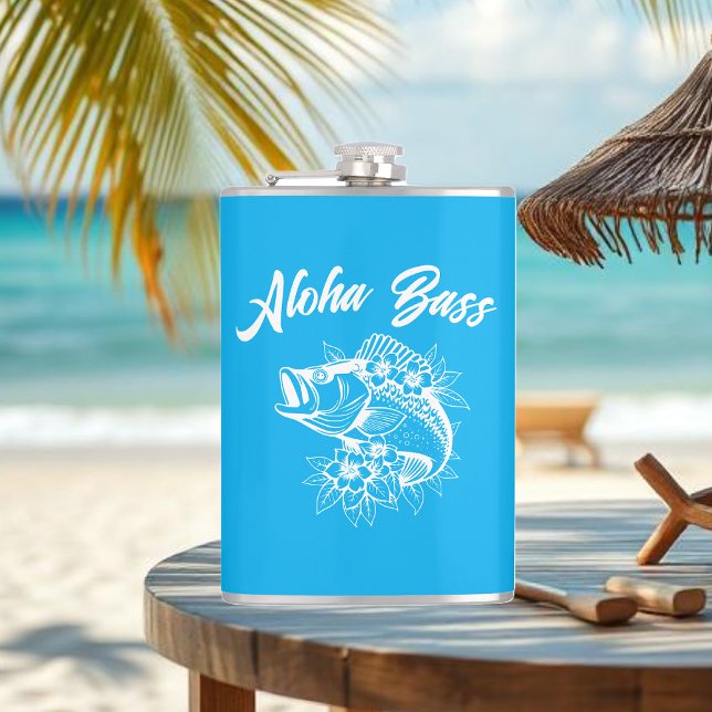 Cantil Aloha Baixo - Azul Claro Havaiano (Aloha Bass Bass Fish Hawaiian Tropical Flowers Fisherman Trend Fish Flask light blue)