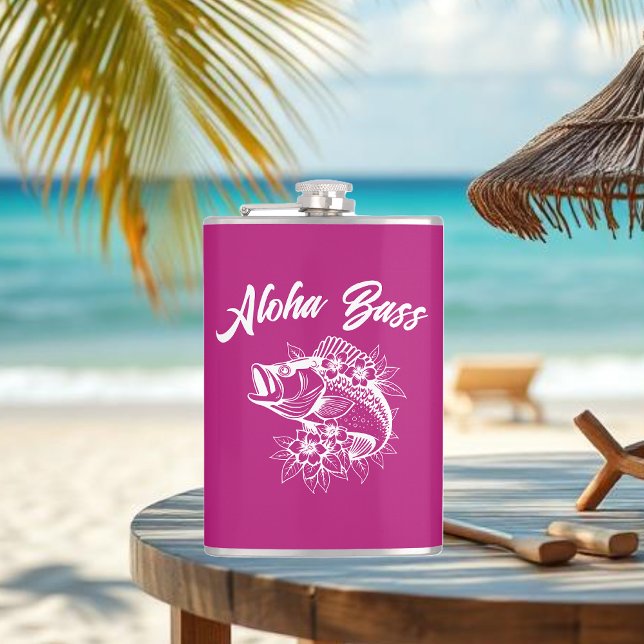 Cantil Aloha Bass-Hawaiian Pink (Aloha Bass Bass Fish Hawaiian Tropical Flowers Fisherman Trend Fish Flask Pink)