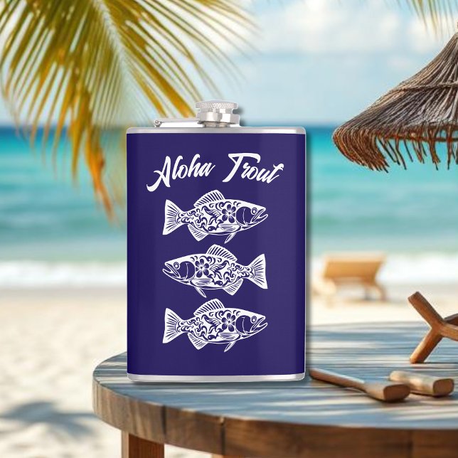 Cantil Aloha Trout-Blue Havaiano (Aloha Trout Fisherman Trend Hawaiian Fish Beach Summer Flask Dark Blue)