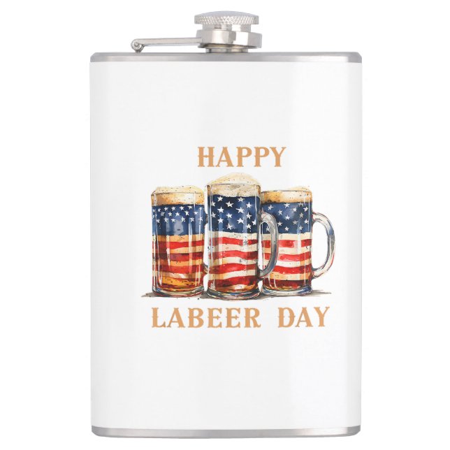 Cantil American Flag Beer Happy Laber Day Engraçada Labor (Frente)