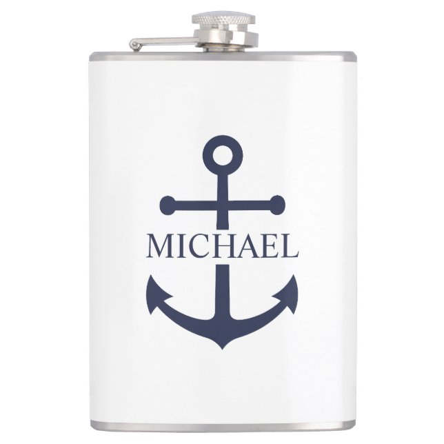 Cantil Âncora Azul Marinho Náutico Nome Personalizado (Frente)