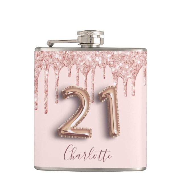 Cantil aniversário de 21 anos rosa dourado blush glitter  (Frente)