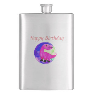 Cantil Aniversário de dinossauro com aquarela rosa roxo v