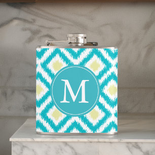 Cantil Aqua Monogrammed e teste padrão amarelo de Ikat