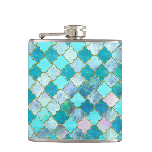 Cantil Aqua Teal Dourado Padrão do Azulejo marroquino Ori