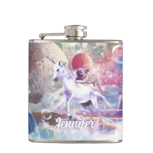 Cantil Arco-íris galáxia cavalgando unicórnio no espaço.