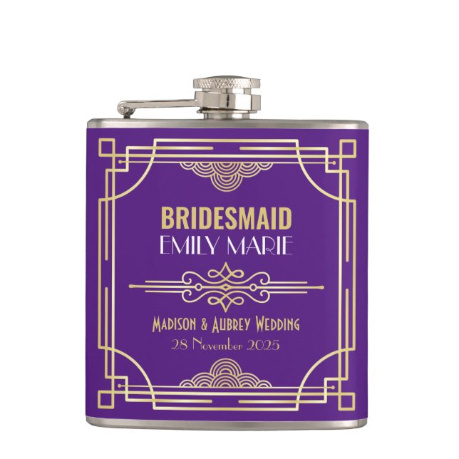 Cantil Art Deco Wedding Bridesmaid Dourado Purple Favor (Frente)