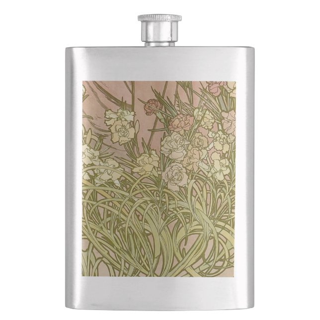 Cantil Art Nouveau Alfonse Mucha Flores de cravo florais (Frente)