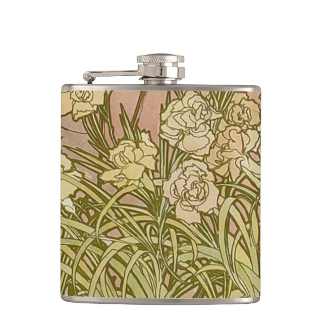Cantil Art Nouveau Alfonse Mucha Flores de cravo floral (Frente)