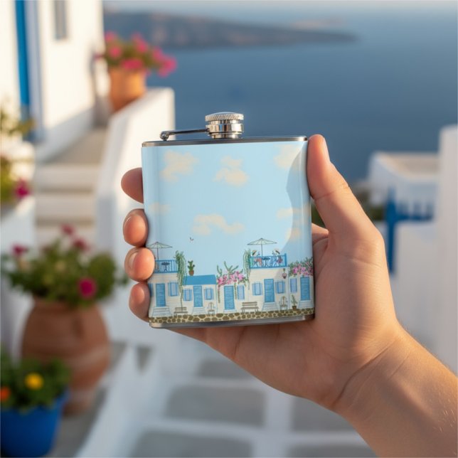 Cantil Arte Costeira Grega Branca Azul de Santorini (Criador carregado)