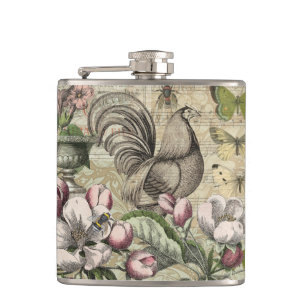 Cantil Arte de Colagem de Jardim com Galo Vintage: País F