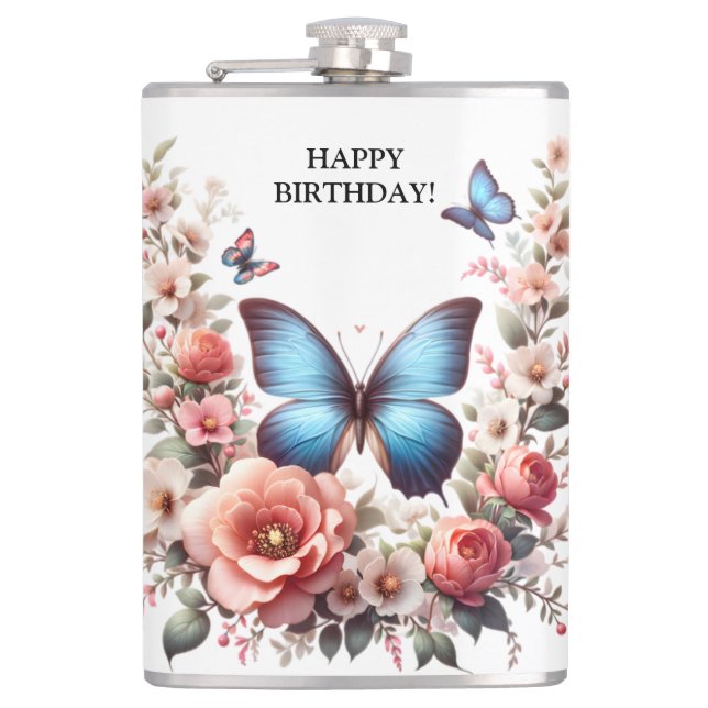 Cantil Arte Floral de Borboleta Azul Personalizável-96279 (Frente)
