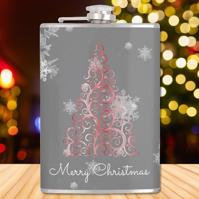 Cantil Árvore de Natal Vermelha e Flocos de Neve (Red Christmas Tree and Snowflakes Flask)