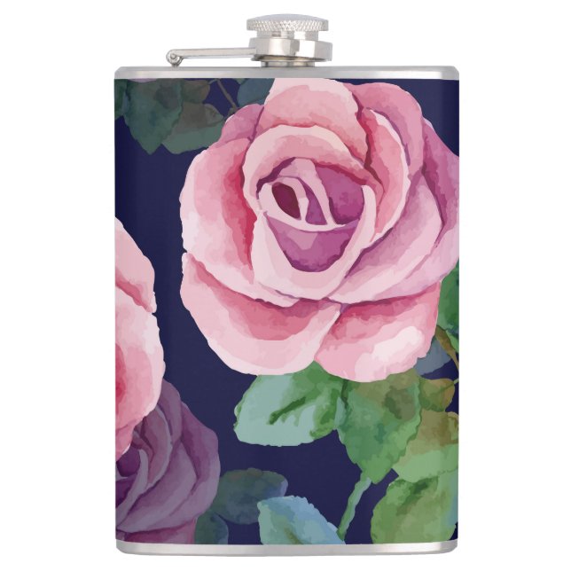 Cantil Azul Escuro, Rosas Rosa Aquarela. (Frente)